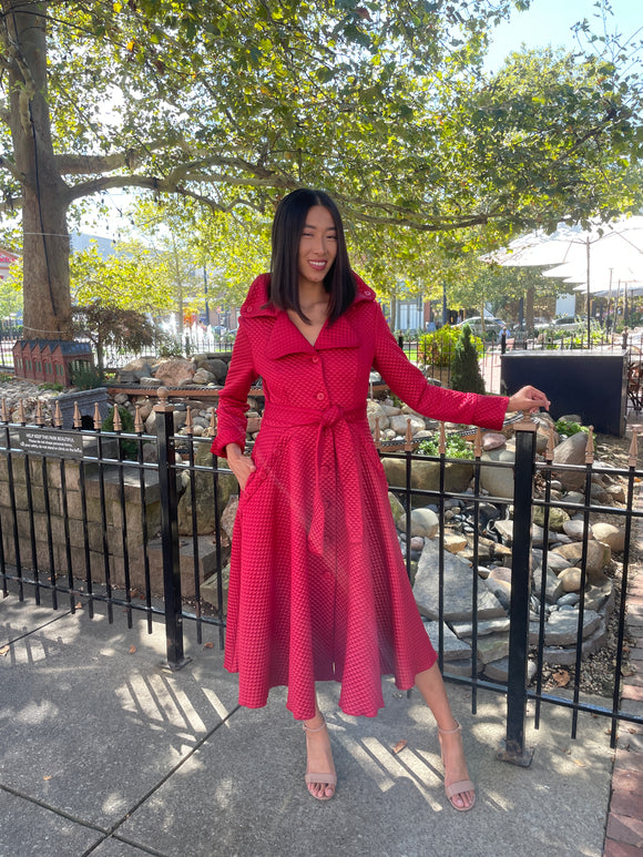 VIVA MAGENTA QUILTED KNIT LONG TRENCH BY S.DONG SDTRC099