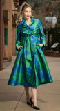 DOUBLE COLLAR BLUE GREEN JAQUARD DRESS/COAT BY S DONG SD880119