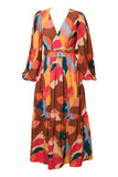 LONG SLEEVE BELTED MAXI DRESS- COPPER COLOR BLOCK BY HUTCH  HUTLERA0110