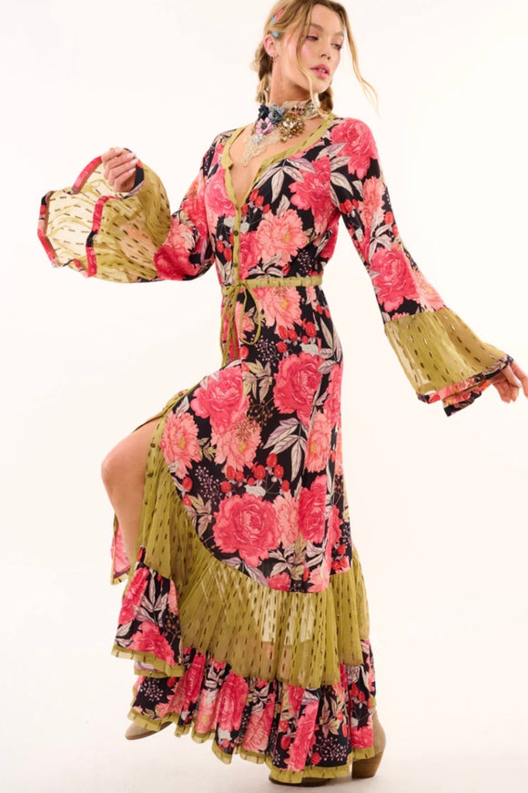 BOHO FLORAL DRESS WITH WIDE SLEEVES  ARATTA AT687093-75