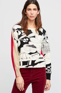 BLACK/CREAM/RED WOOL BLEND ABSTRACT FLORAL SWEATER FROM SPAIN BY ALDO MARTINS  AD880210108