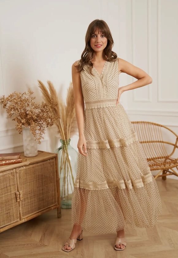 CAROLINE DOTTED TULLE FRENCH MAXI DRESS BY CHOKLATE PARIS CP809360047-5