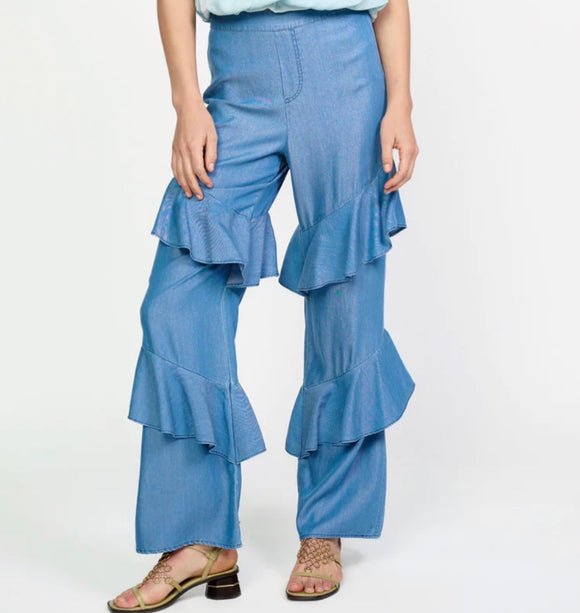 CHAMBRAY RUFFLED JEANS CURR028-8