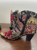 BLACK TAPESTRY ANKLE BOOTS MADE WITH SILK COTTON LINEN HAND SEWN BEADWORK HHBTS0125