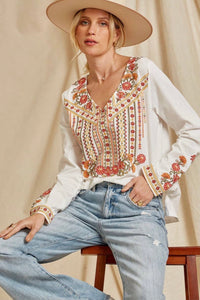 Artisan Embroidered Long Sleeve Brushed Cotton Tee Made For Luxe Levels LLJWAS019-25