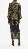 BLACK + GOLD LONG FRONT TWIST DRESS BY CAMILLA  CM0261
