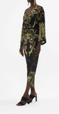 BLACK + GOLD LONG FRONT TWIST DRESS BY CAMILLA  CM0261