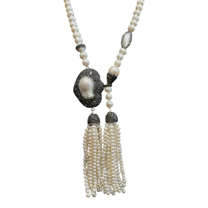 Genuine Pearl+ Hematite Tassel Necklace NP0039