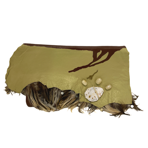 Handmade Lamb Leather Clutch with Agate & Feathers Handpainted in Venice Italy DD055