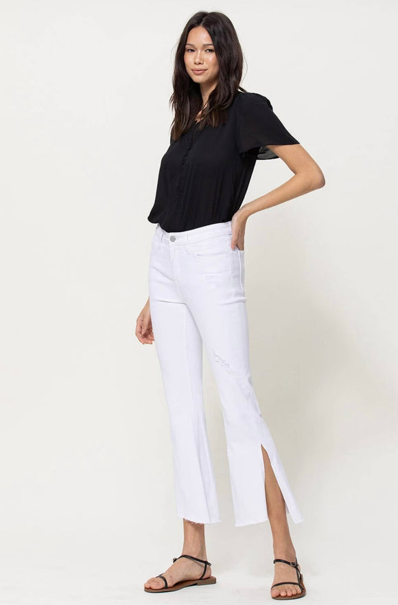 Midrise Cropped Flare w/ Slit White Jeans By Flying Monkey FMY22WH023-11