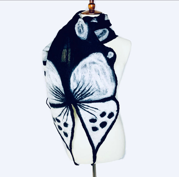 Handmade Merino Felt & Silk Abstract Butterfly Scarf NEPBW027
