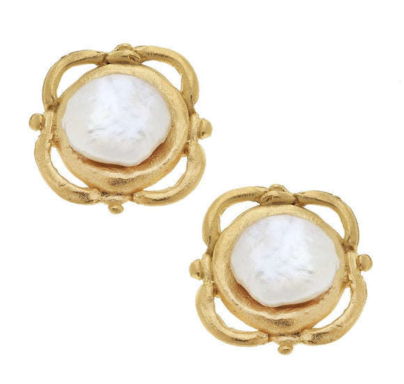 14K Gold Plated Genuine Coin Pearl Earrings SSCP020-5